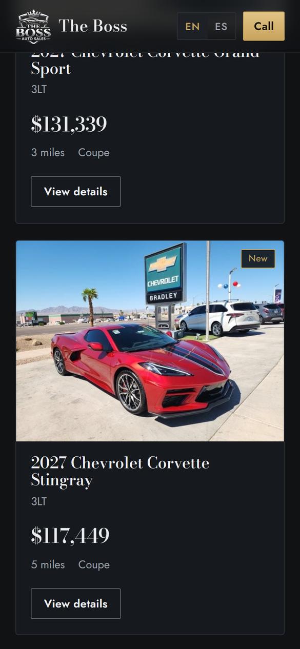 The Boss Auto Sales on a phone, more listings